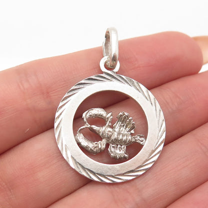 925 Sterling Silver Vintage Cancer Zodiac Sign Pendant