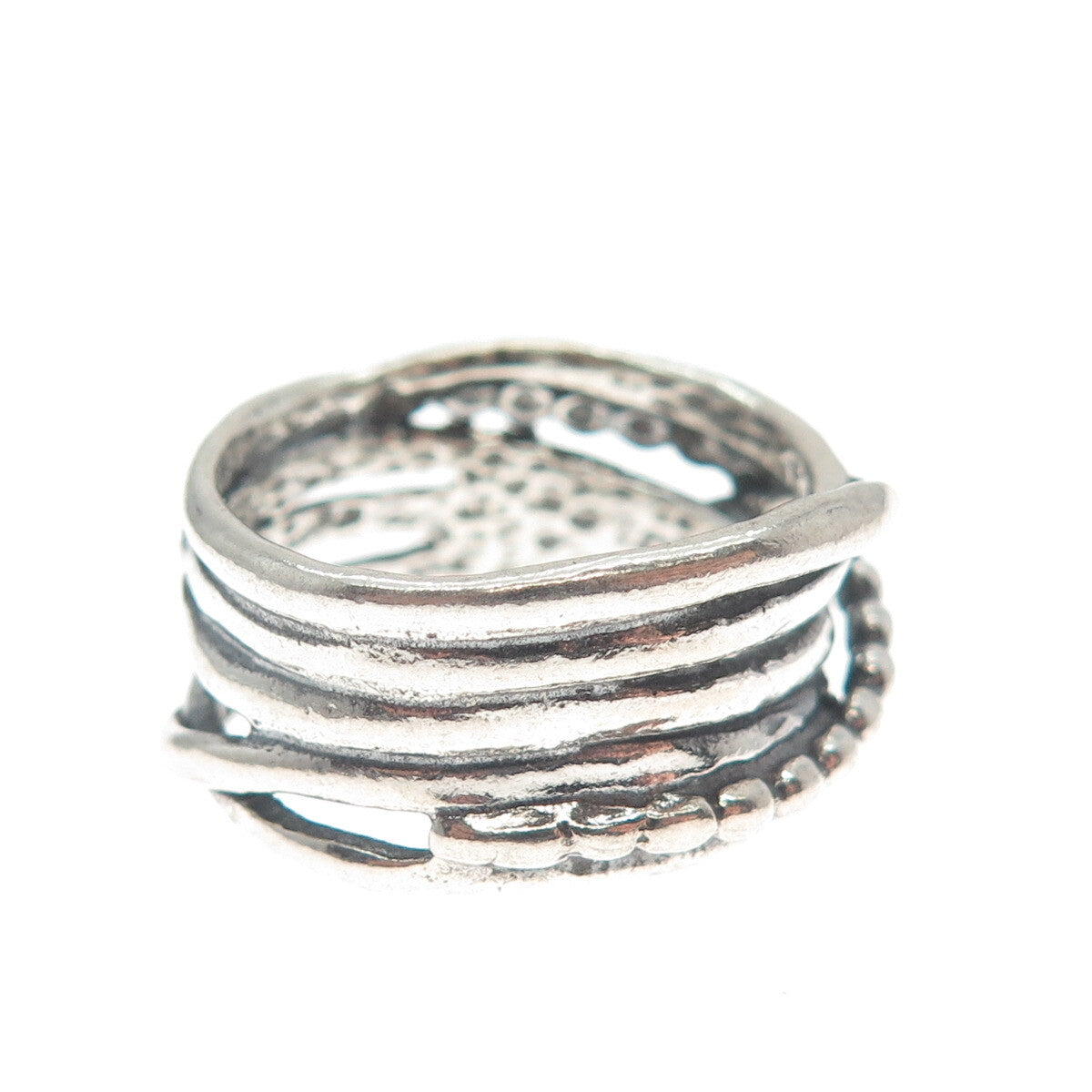 TAMIR ZUMAN 925 Sterling Silver Vintage Israel Crossover Beaded Ring Size 8.25