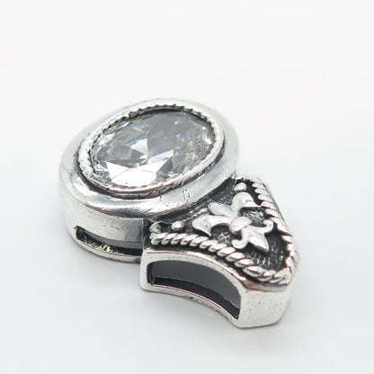 925 Sterling Silver Vintage C Z Fleur de-Lis Slide Pendant