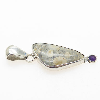 950 Silver Vintage Real Jasper & Amethyst Modernist Pendant