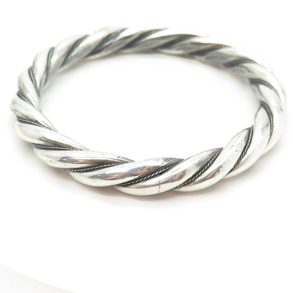 925 Sterling Silver Vintage Twisted Bangle Bracelet 7"