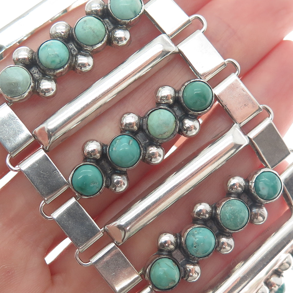 925 Sterling Vintage Mexico Royston Turquoise Snake Eye Heavy Bracelet 7.5"