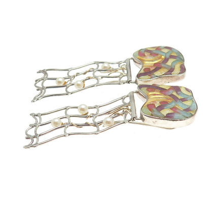 BRANDON WILLIAMS Sterling Silver Vintage Glass & Real Pearl Modernist Earrings