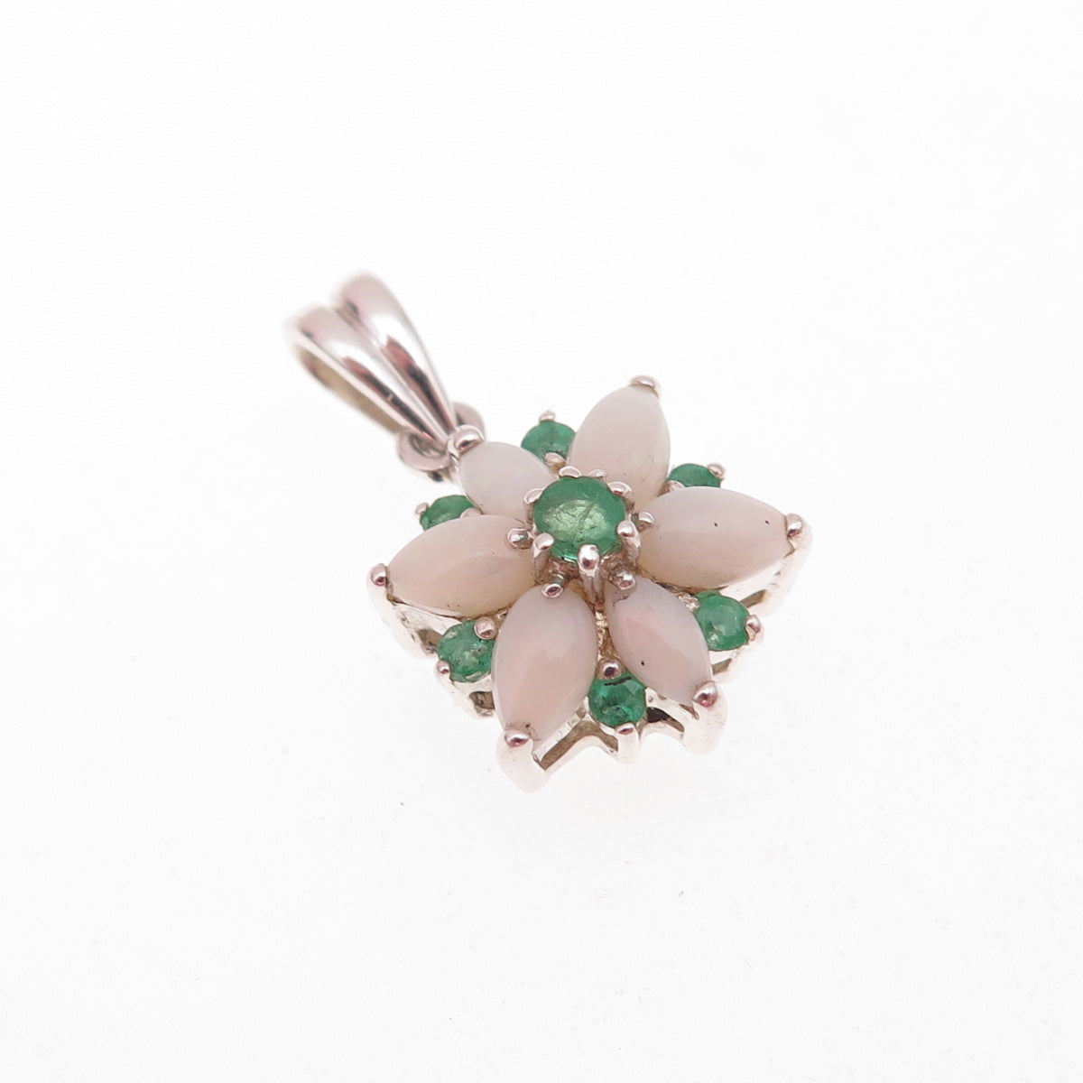 CNA Pranda 925 Sterling Silver Vintage Real Emerald & Opal Floral Charm Pendant