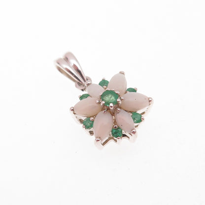 CNA Pranda 925 Sterling Silver Vintage Real Emerald & Opal Floral Charm Pendant