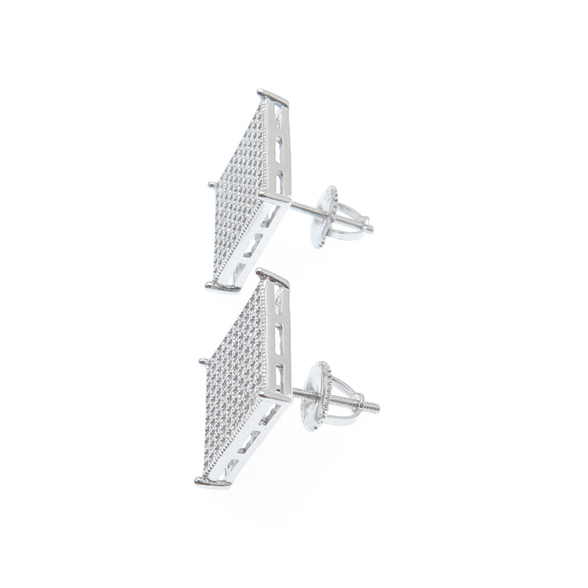 925 Sterling Silver Round-Cut C Z Sparkle Square Stud Earrings
