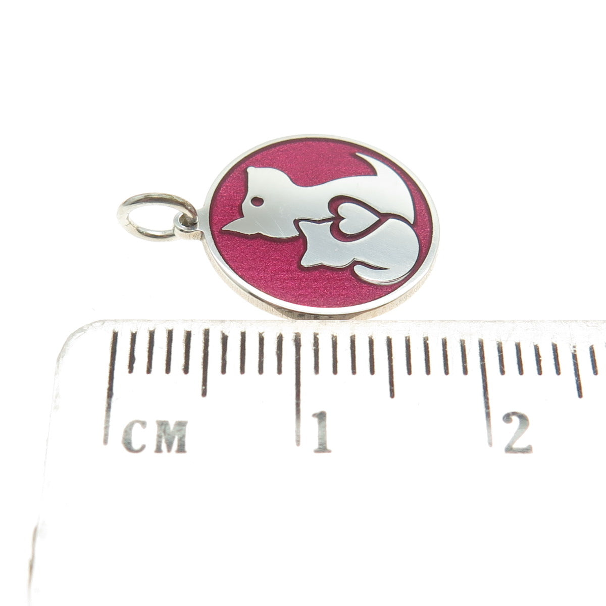 925 Sterling Silver Pink Enamel Dog & Cat Friendship Minimalist Charm Pendant