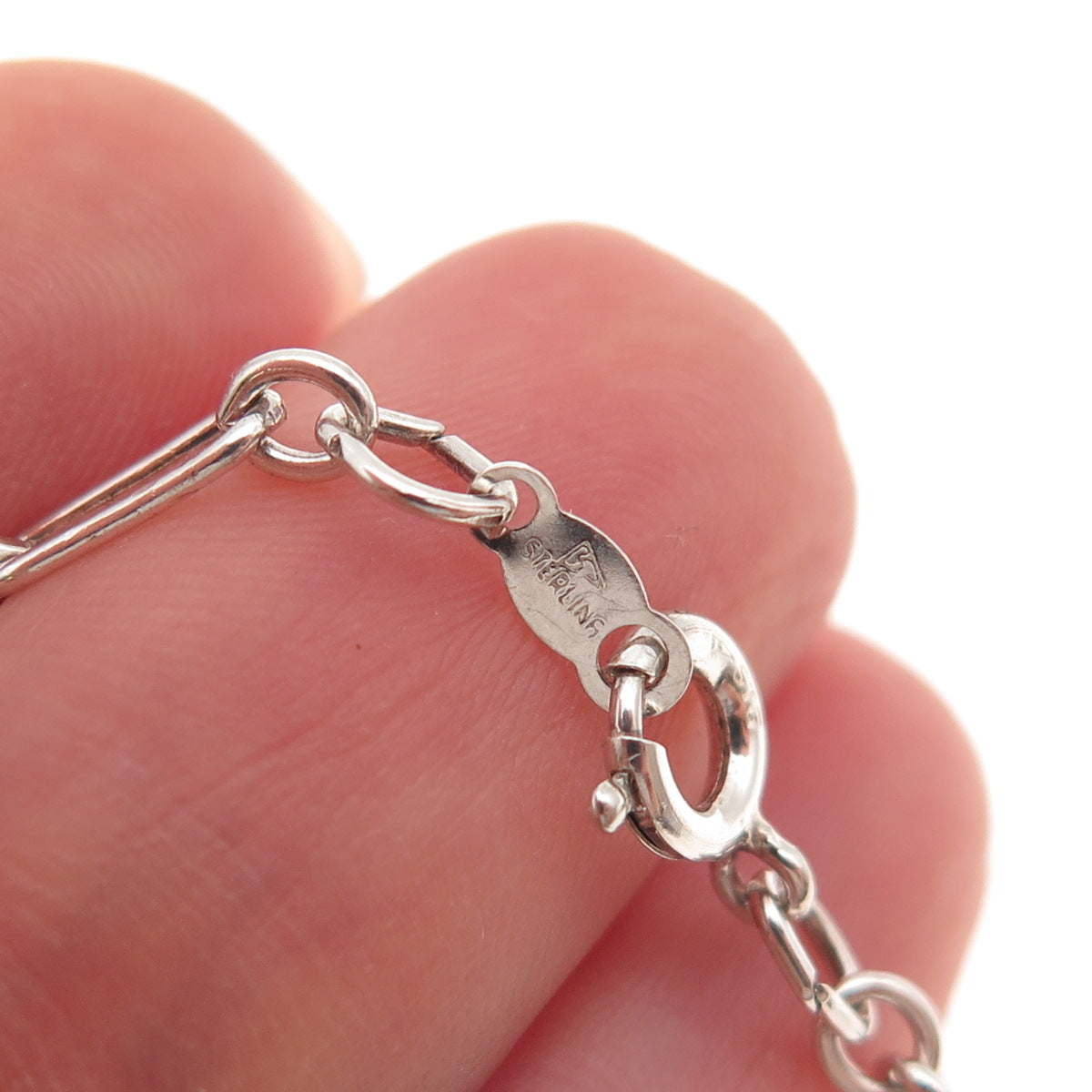 925 Sterling Silver Vintage Paperclip Figaro Chain Necklace 20"
