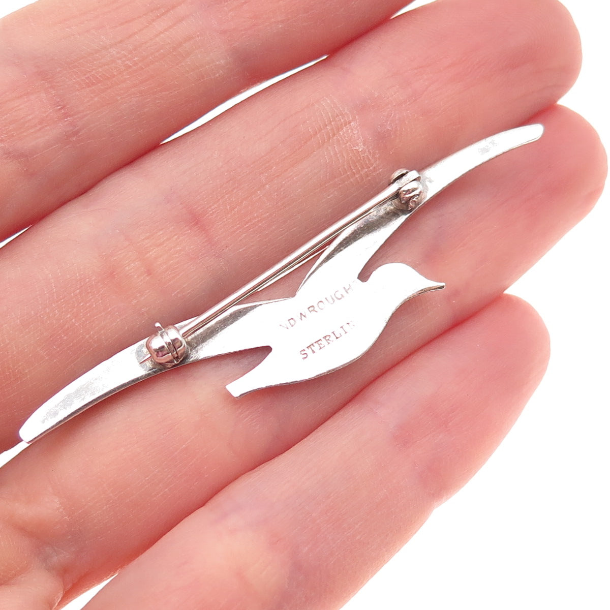925 Sterling Silver Vintage Seagull Bird Hand-Wrought Oxidized Pin Brooch