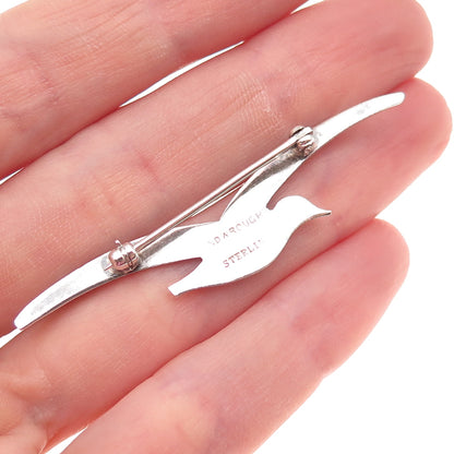 925 Sterling Silver Vintage Seagull Bird Hand-Wrought Oxidized Pin Brooch
