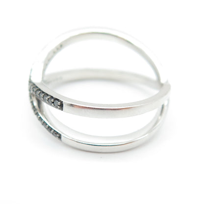 925 Sterling Silver Real Round-Cut Black Diamond Crisscross Ring Size 7.75