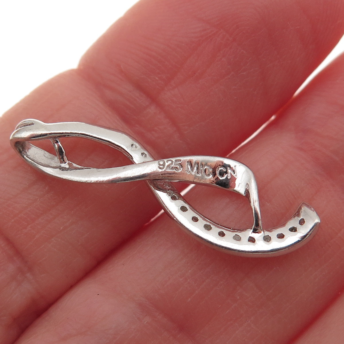925 Sterling Silver Real Round-Cut Diamond Infinity Charm Pendant
