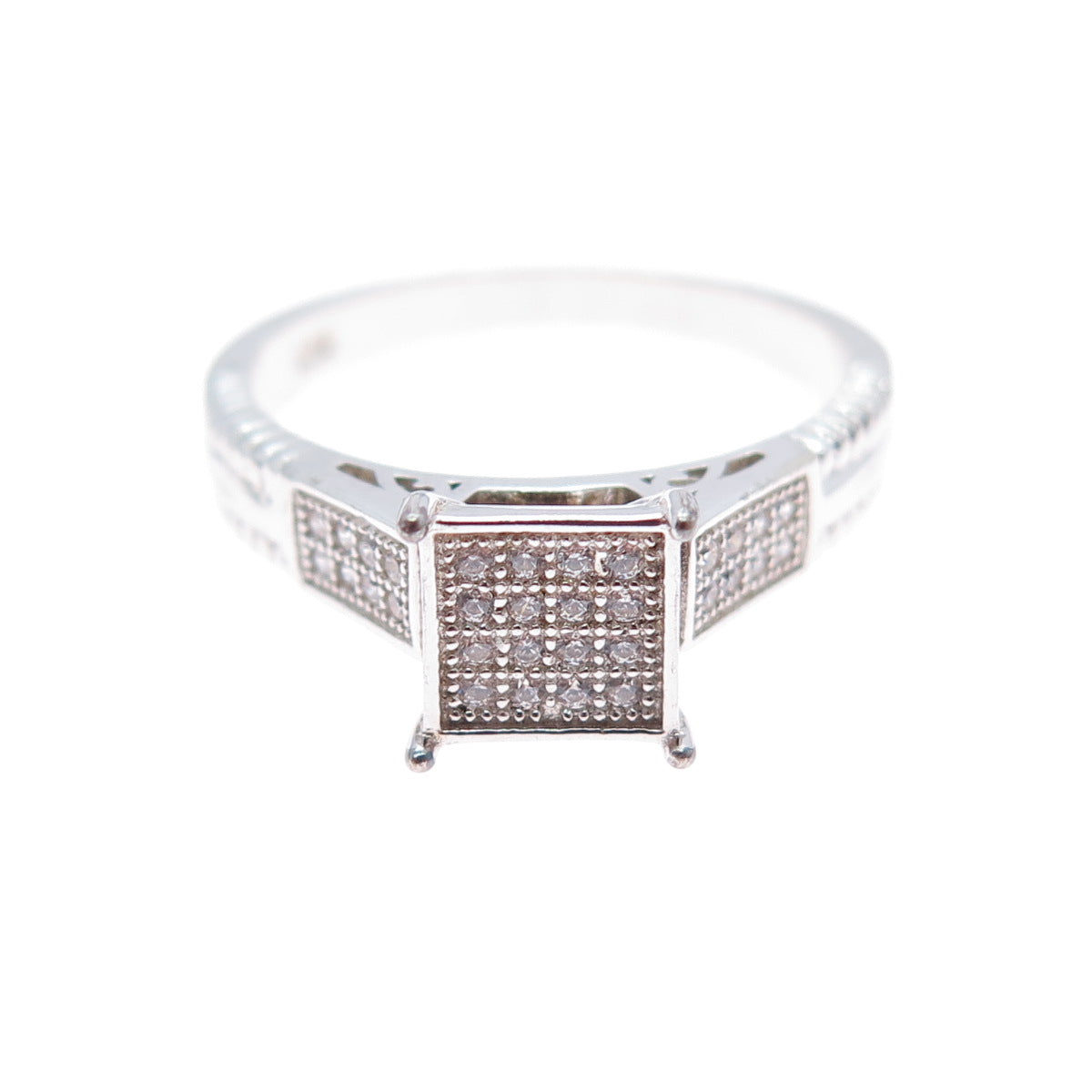 925 Sterling Silver Round-Cut C Z Princess Square Promise Ring Size 7.75