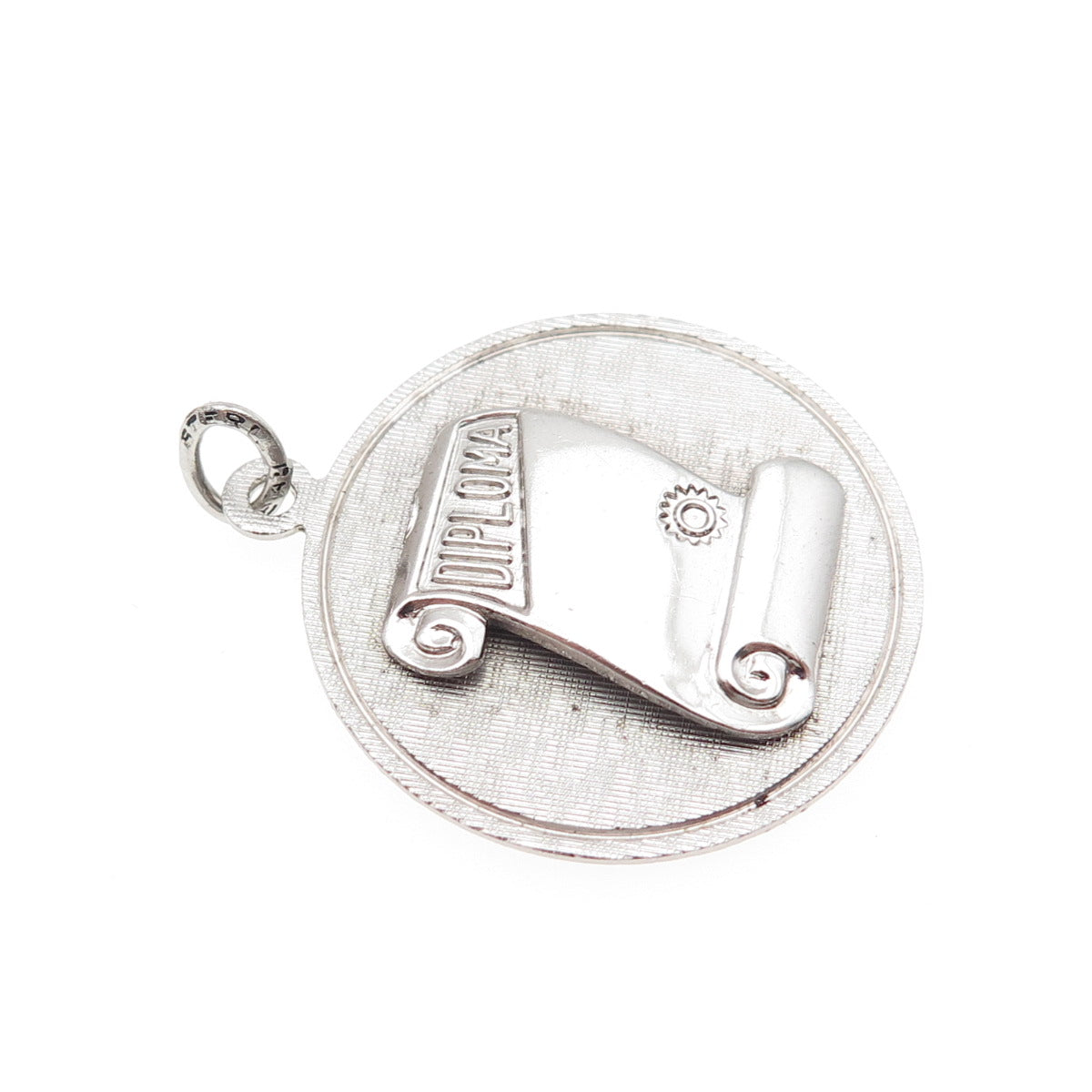 BEAU 925 Sterling Silver Vintage Diploma Round Tag Charm Pendant