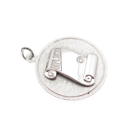 BEAU 925 Sterling Silver Vintage Diploma Round Tag Charm Pendant