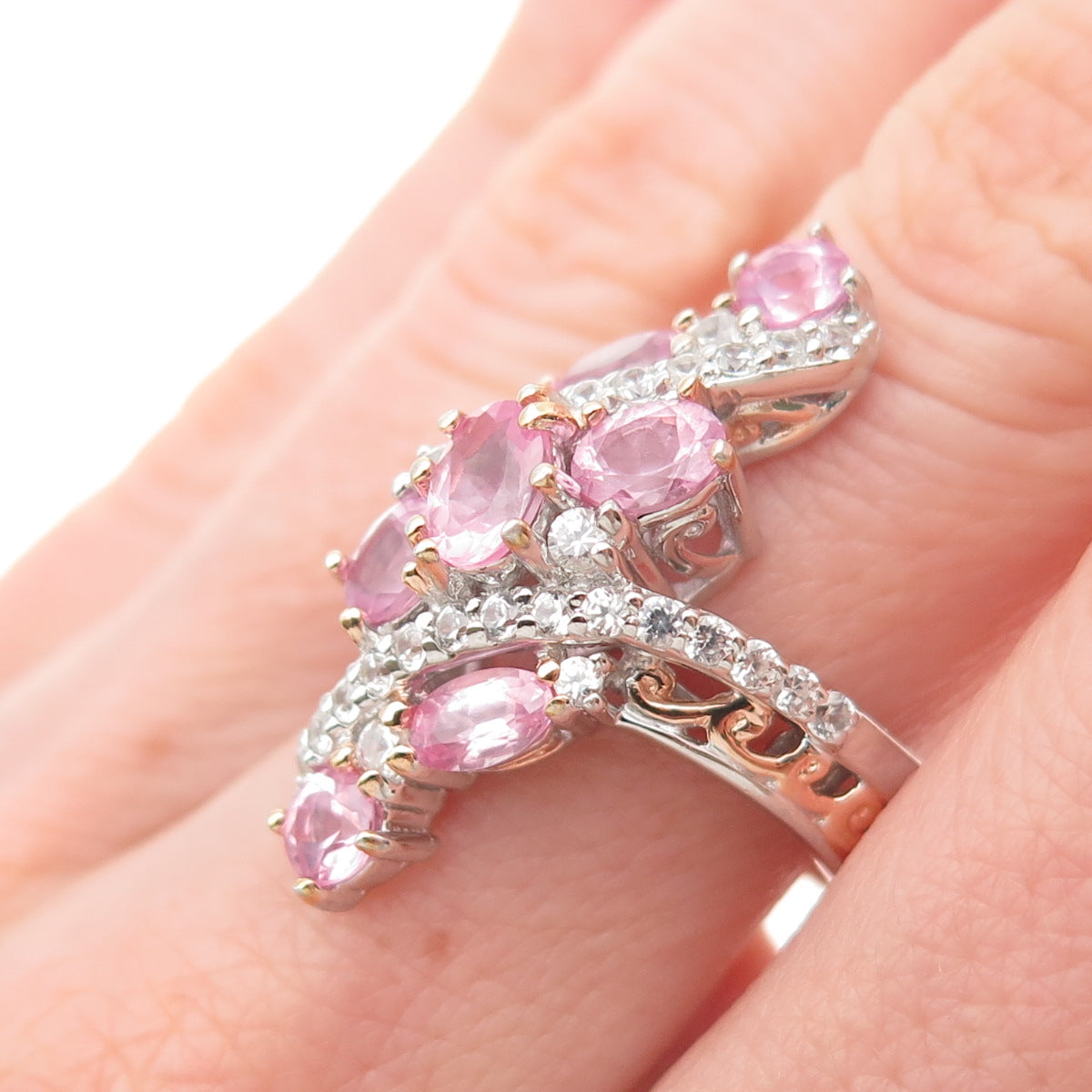 MICHAEL VALITUTTI Gems En Vogue 925 Sterling White & Pink Topaz Ring Size 7.25