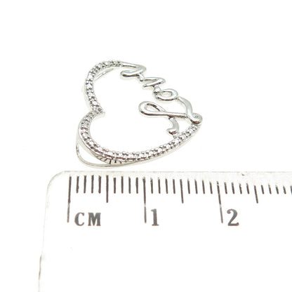 HAN 925 Sterling Silver Real Diamond Accent "Love" Heart Centerpiece Pendant