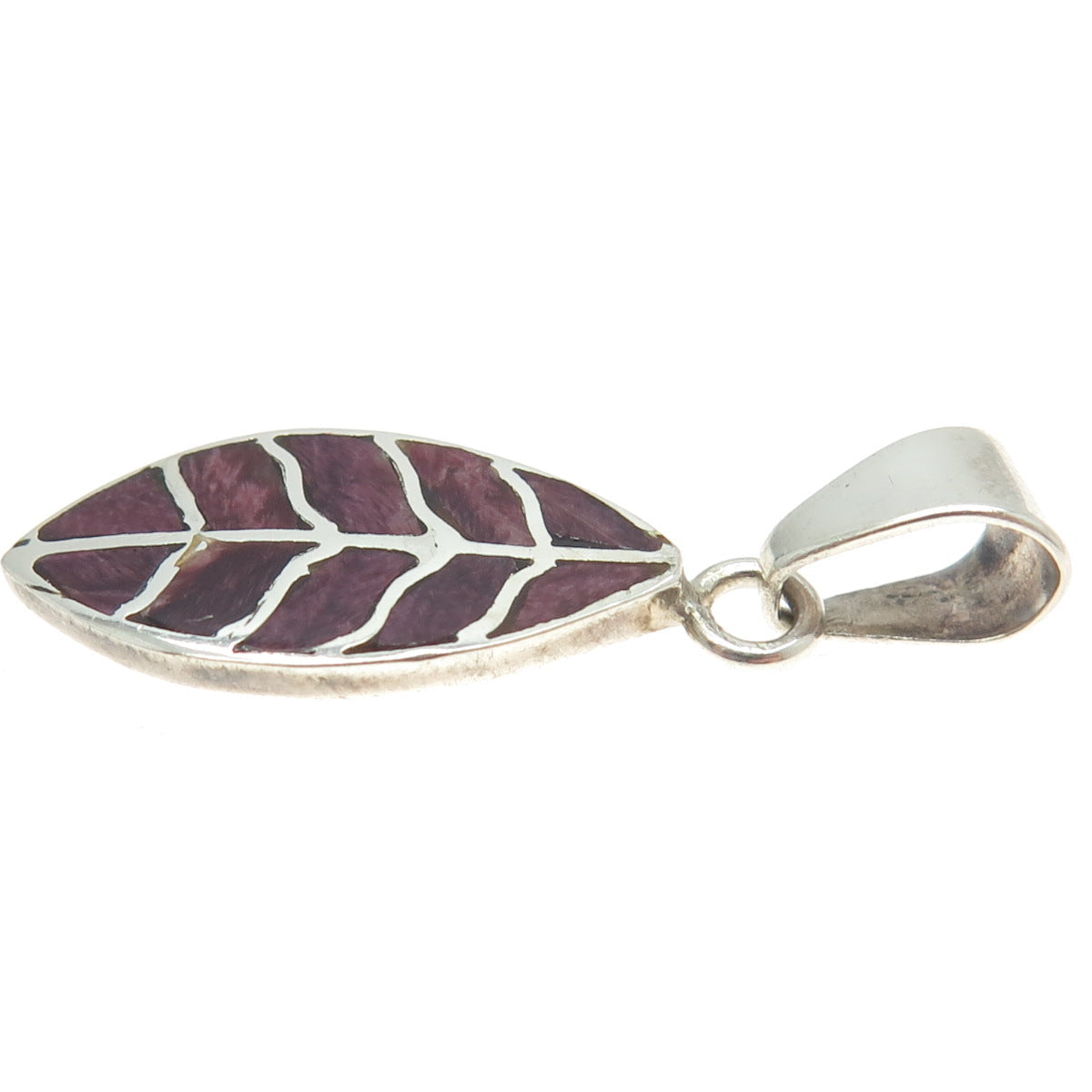 950 Silver Vintage Real Sugilite Gem Inlay Leaf Pendant