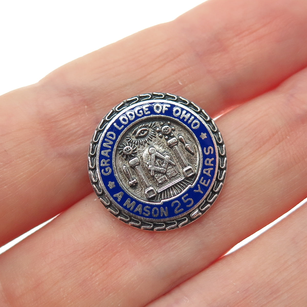 AULD Sterling Silver Vintage Enamel Grand Lodge of Ohio Mason 25 Years Lapel Pin