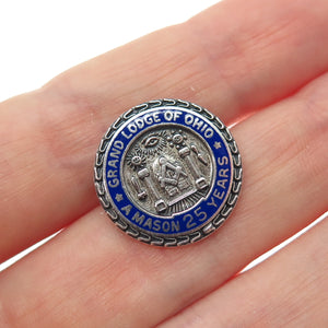 AULD Sterling Silver Vintage Enamel Grand Lodge of Ohio Mason 25 Years Lapel Pin