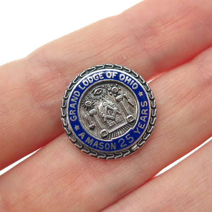 AULD Sterling Silver Vintage Enamel Grand Lodge of Ohio Mason 25 Years Lapel Pin