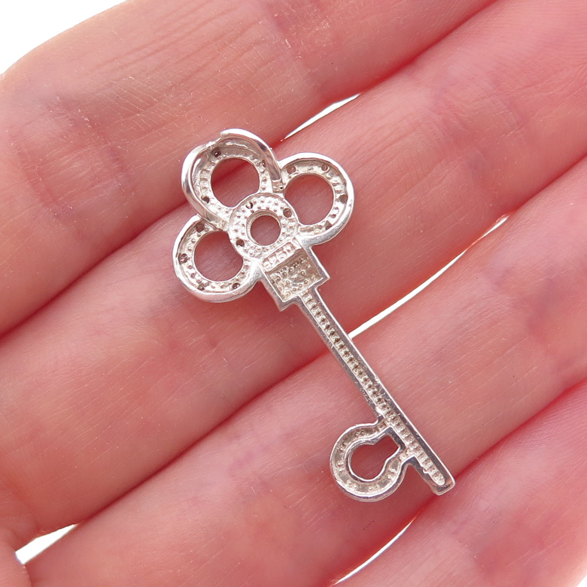 925 Sterling Silver Real Round-Cut Diamond Club Key Slide Charm Pendant