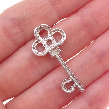 925 Sterling Silver Real Round-Cut Diamond Club Key Slide Charm Pendant