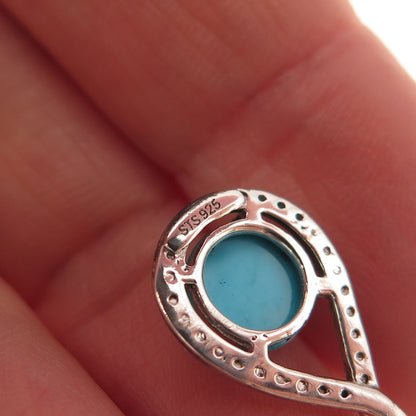 Chuck Clemency 925 Sterling Silver Real Diamond & Turquoise Dangle Earrings