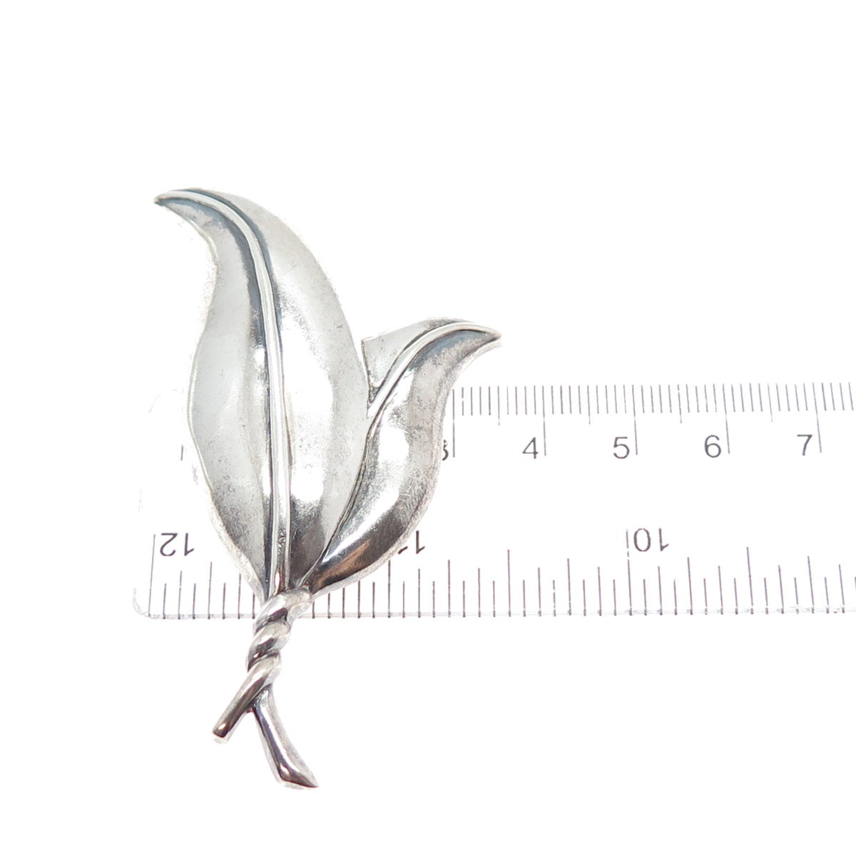 925 Sterling Silver Vintage Modernist Floral Leaf Oxidized Pin Brooch