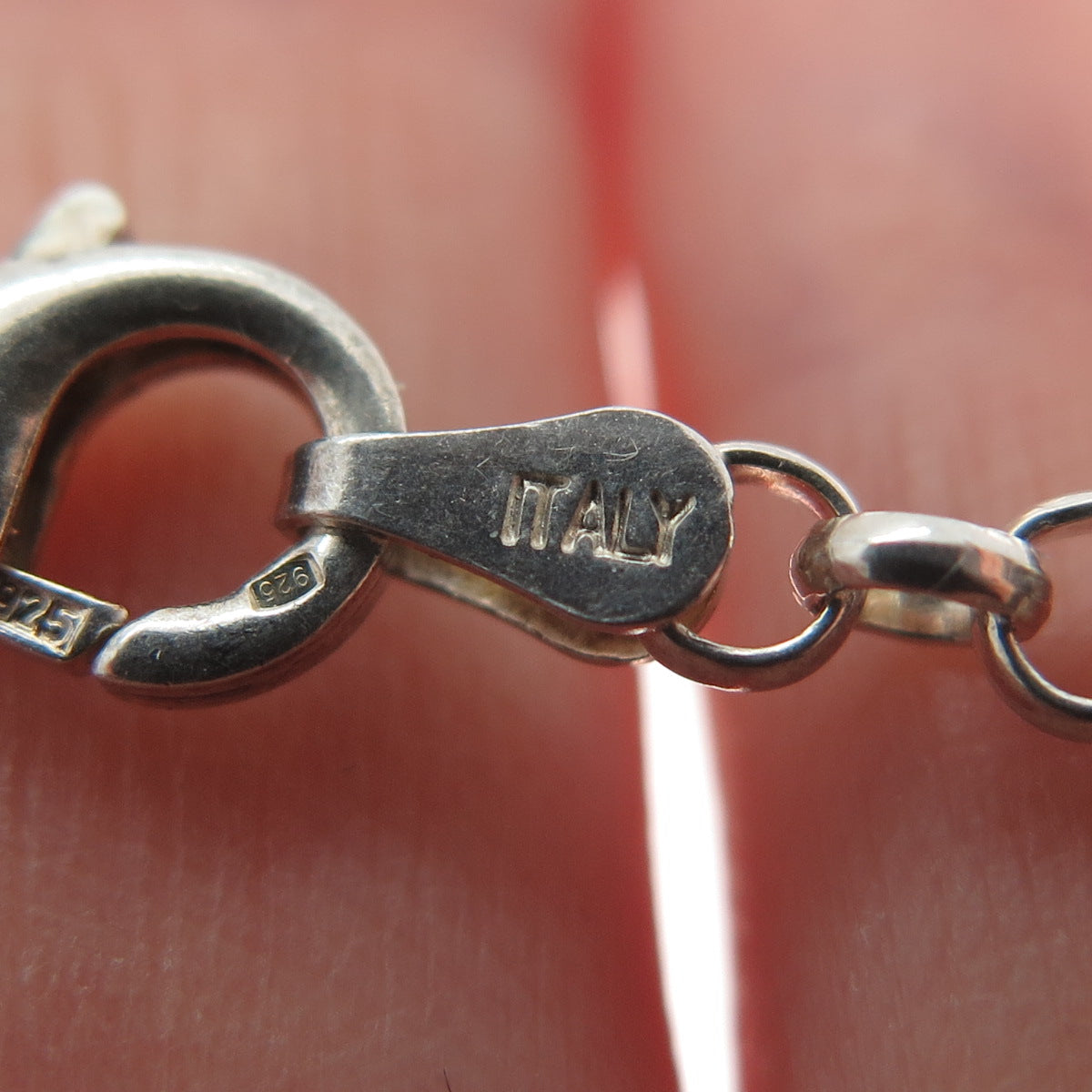 925 Sterling Silver Vintage Italy Crystal Dolphin Charm Rolo Link Bracelet 7"