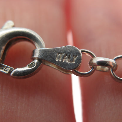 925 Sterling Silver Vintage Italy Crystal Dolphin Charm Rolo Link Bracelet 7"