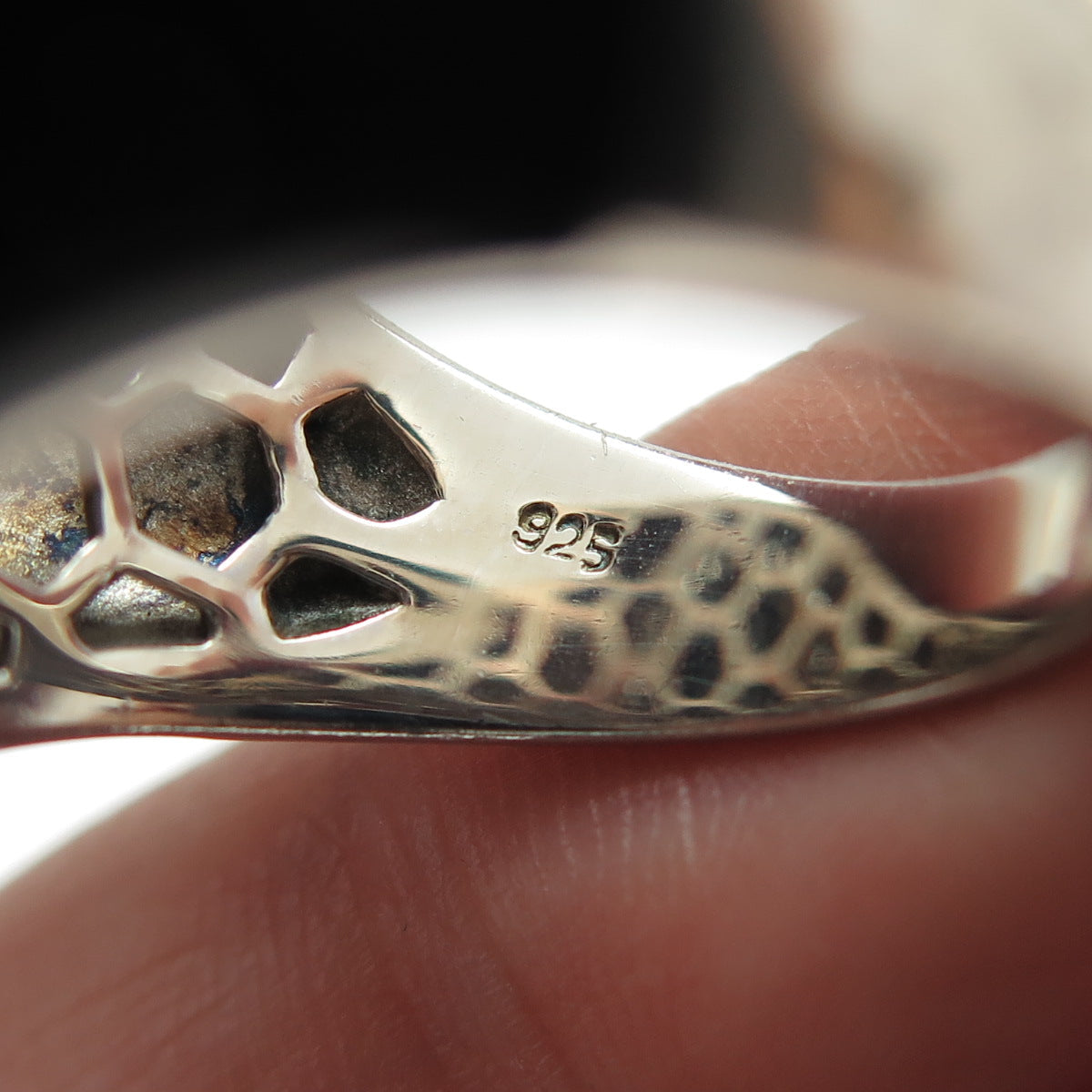 925 Sterling Silver Enamel Real Black Onyx & White Topaz Ring Size 7.25