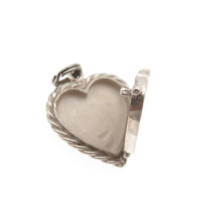 925 Sterling Silver Vintage Brushed Heart Locket Oxidized Charm Pendant