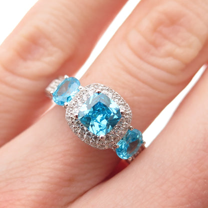 925 Sterling Silver Blue & White C Z Ring Size 5.25