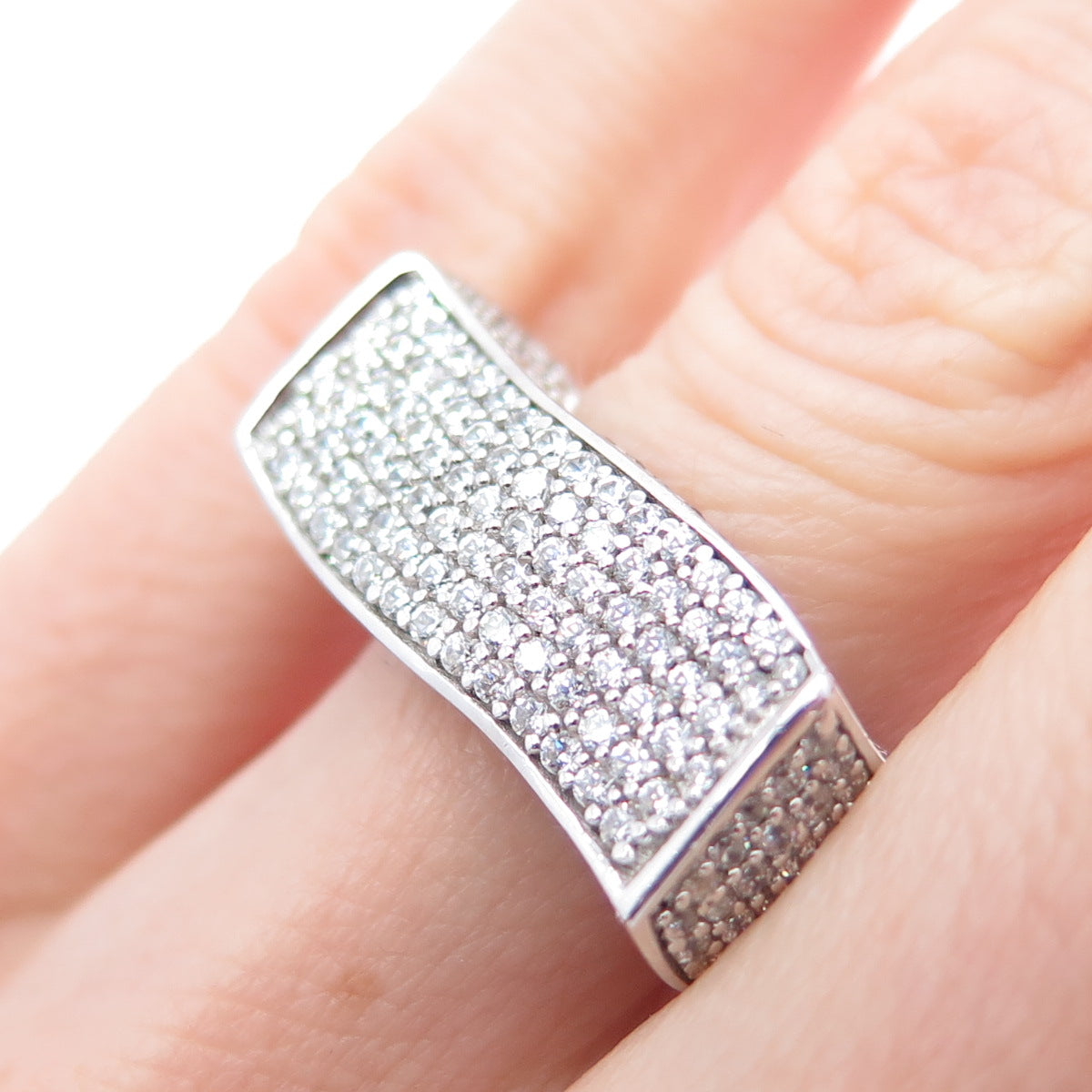 925 Sterling Silver Round-Cut C Z Wavy Statement Ring Size 6.25