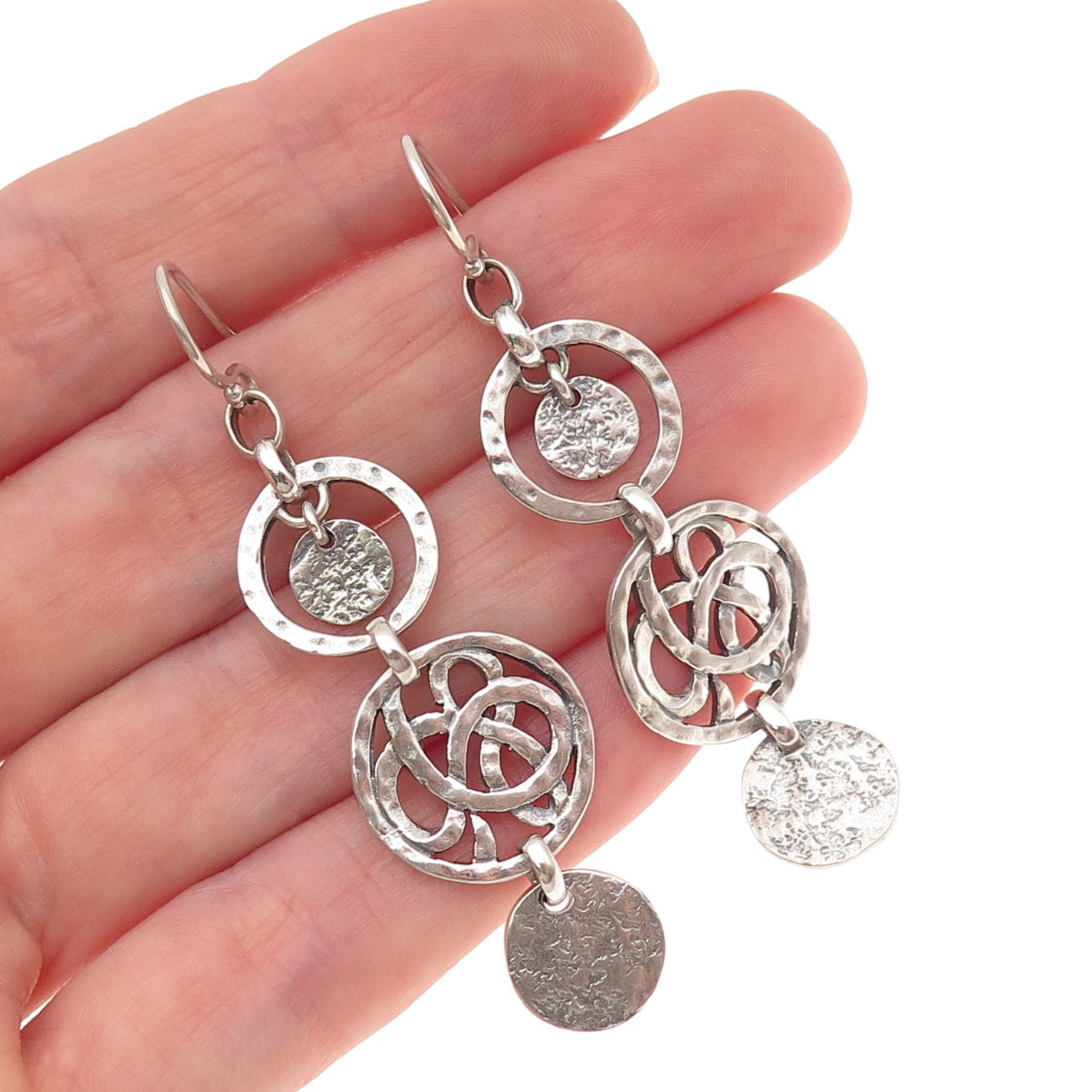 Silpada 925 Sterling Silver Vintage Celtic Disc Oxidized Dangle Earrings