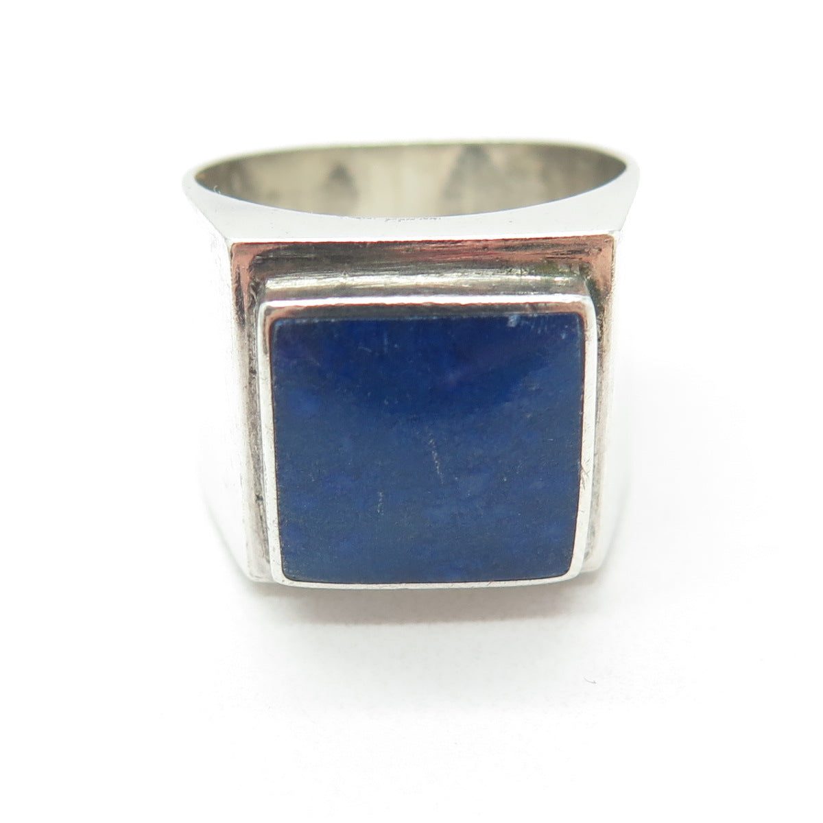 950 Silver Vintage Real Lapis Lazuli Modernist Ring Size 10