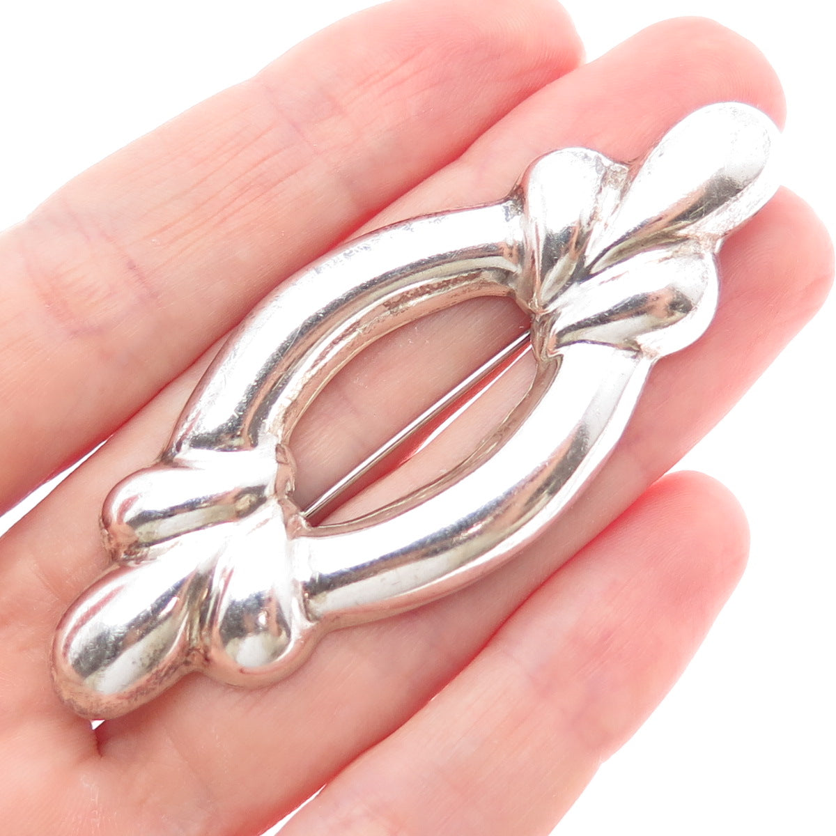 925 Sterling Silver Vintage Modernist Puffy Pin Brooch