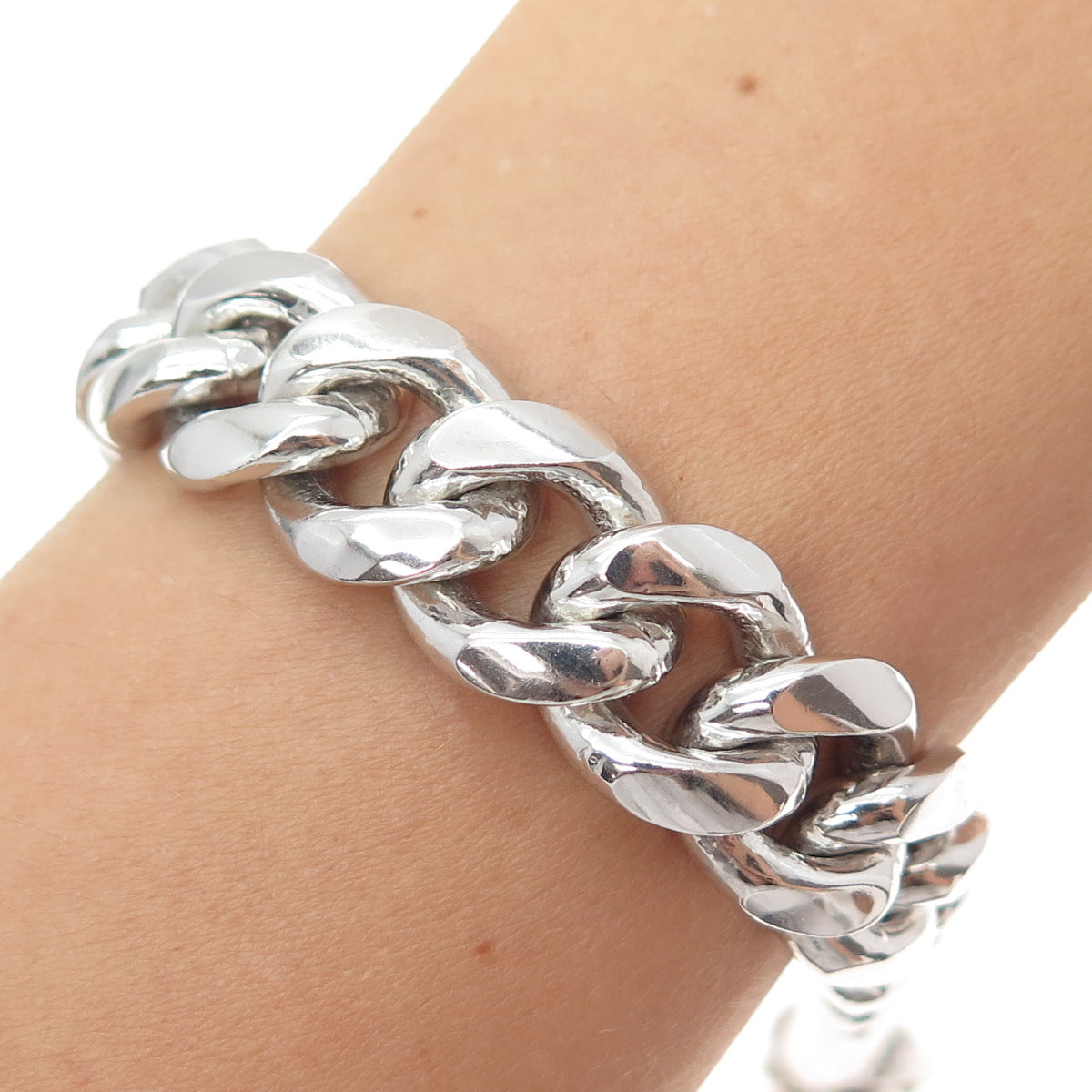 925 Sterling Silver Vintage Heavy 110.6g Cuban Link Bracelet 8"