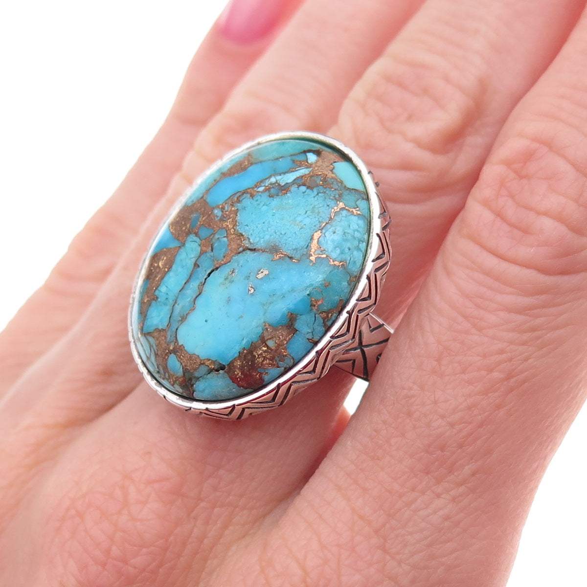 Felicia Design 925 Sterling Silver Vintage Real Mohave Turquoise Ring Size 7.25