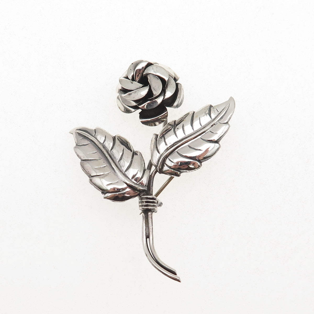 Lang 925 Sterling Silver Vintage Rose Flower Oxidized Pin Brooch
