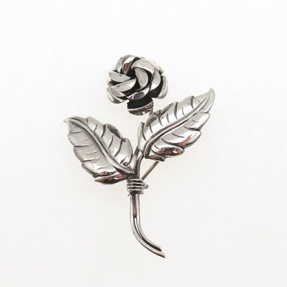 Lang 925 Sterling Silver Vintage Rose Flower Oxidized Pin Brooch