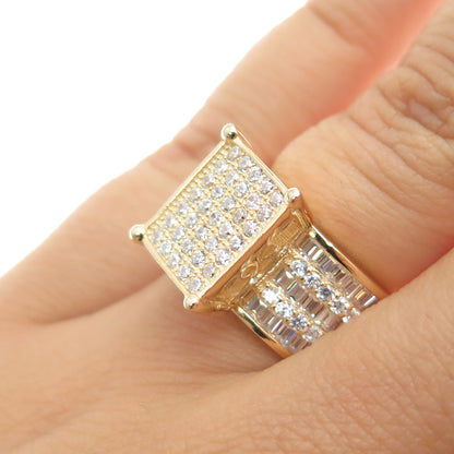 925 Sterling Silver Gold Plated Round & Emerald-Cut C Z Ring Size 6.25
