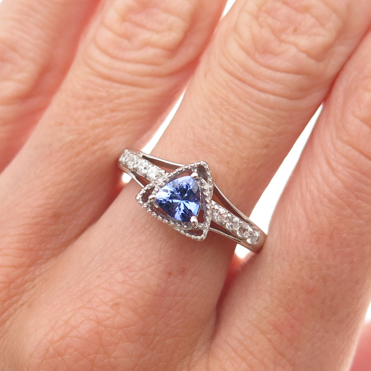 Chuck Clemency 925 Sterling Silver Real Tanzanite & White Topaz Ring Size 8.25