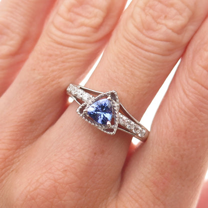 Chuck Clemency 925 Sterling Silver Real Tanzanite & White Topaz Ring Size 8.25