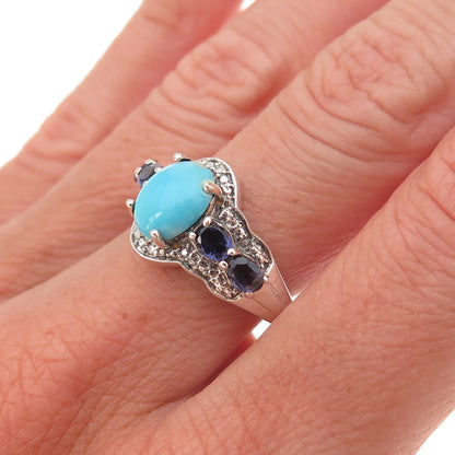 Chuck Clemency 925 Sterling Real Sleeping Beauty Turquoise & Iolite Ring Size 7