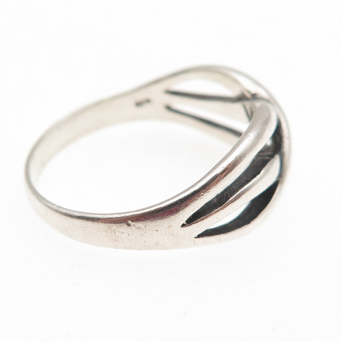 925 Sterling Silver Vintage Modernist Crisscross Oxidized Ring Size 10