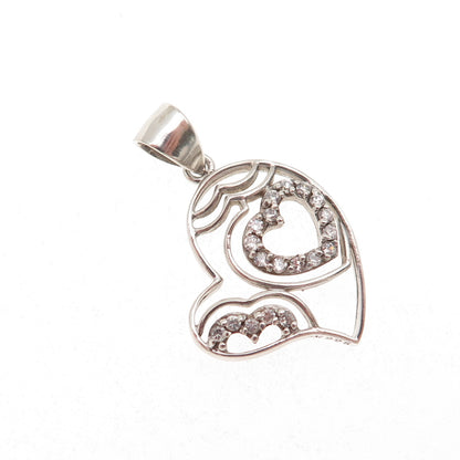 925 Sterling Silver Round-Cut C Z Heart Charm Pendant
