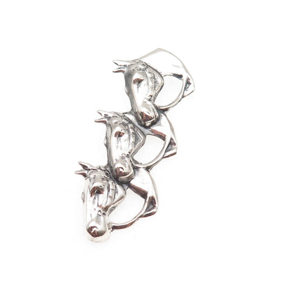 925 Sterling Silver Antique Art Deco Three Horses Oxidized Pin Brooch