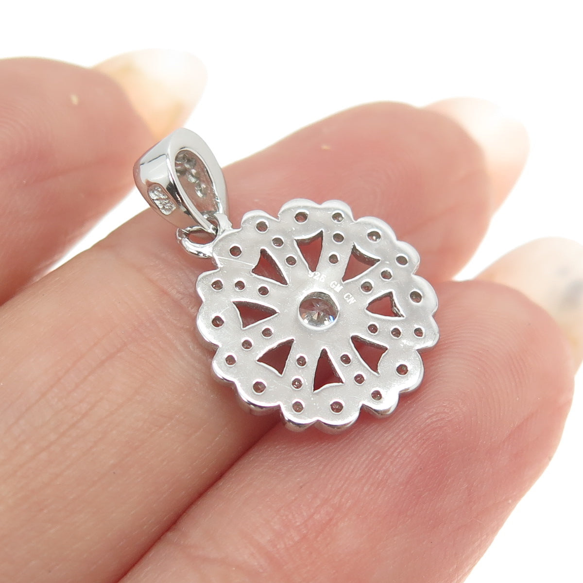 925 Sterling Silver Round-Cut Shaped C Z Snowflake Pendant